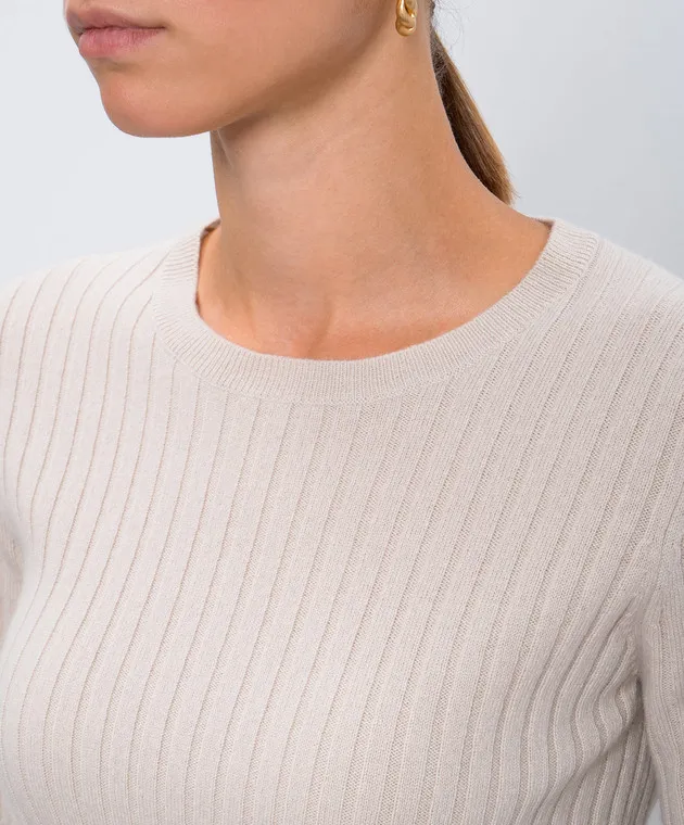 Allude Beige ribbed cashmere top