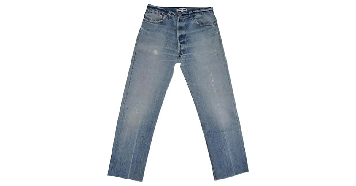 Autre Marque Blanquecino/Pantalón Recto Denim Azul 