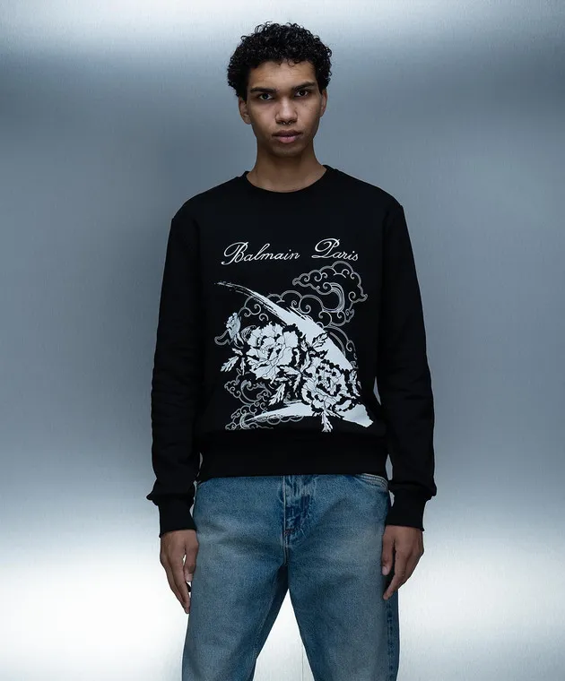 Balmain Black sweatshirt with contrasting floral print