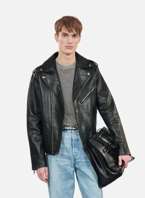 Chaqueta de cuero estilo biker recta en negro