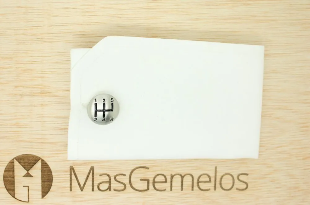 Gemelos para camisa Palanca de Cambios 3D Plateada