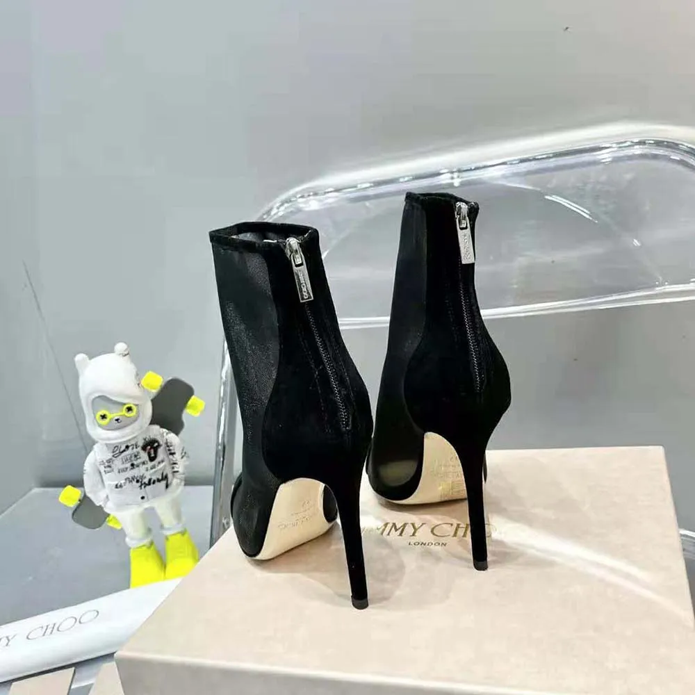 Jimmy Choo Mujer Bing Boot 100 Botines de malla y ante negro con adornos de cristal