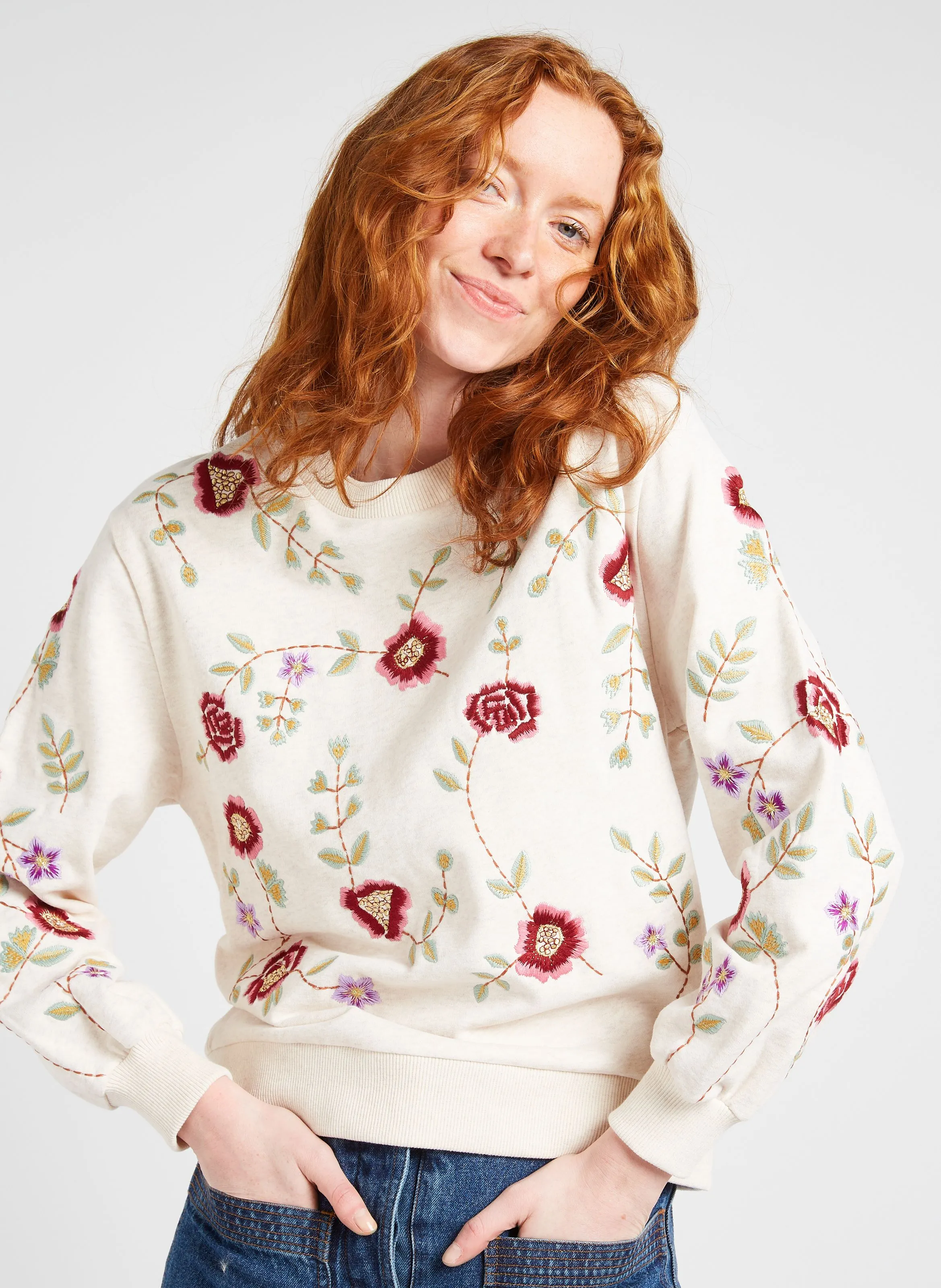 PETRA - Sudadera de algodón orgánico con cuello redondo en multicolor