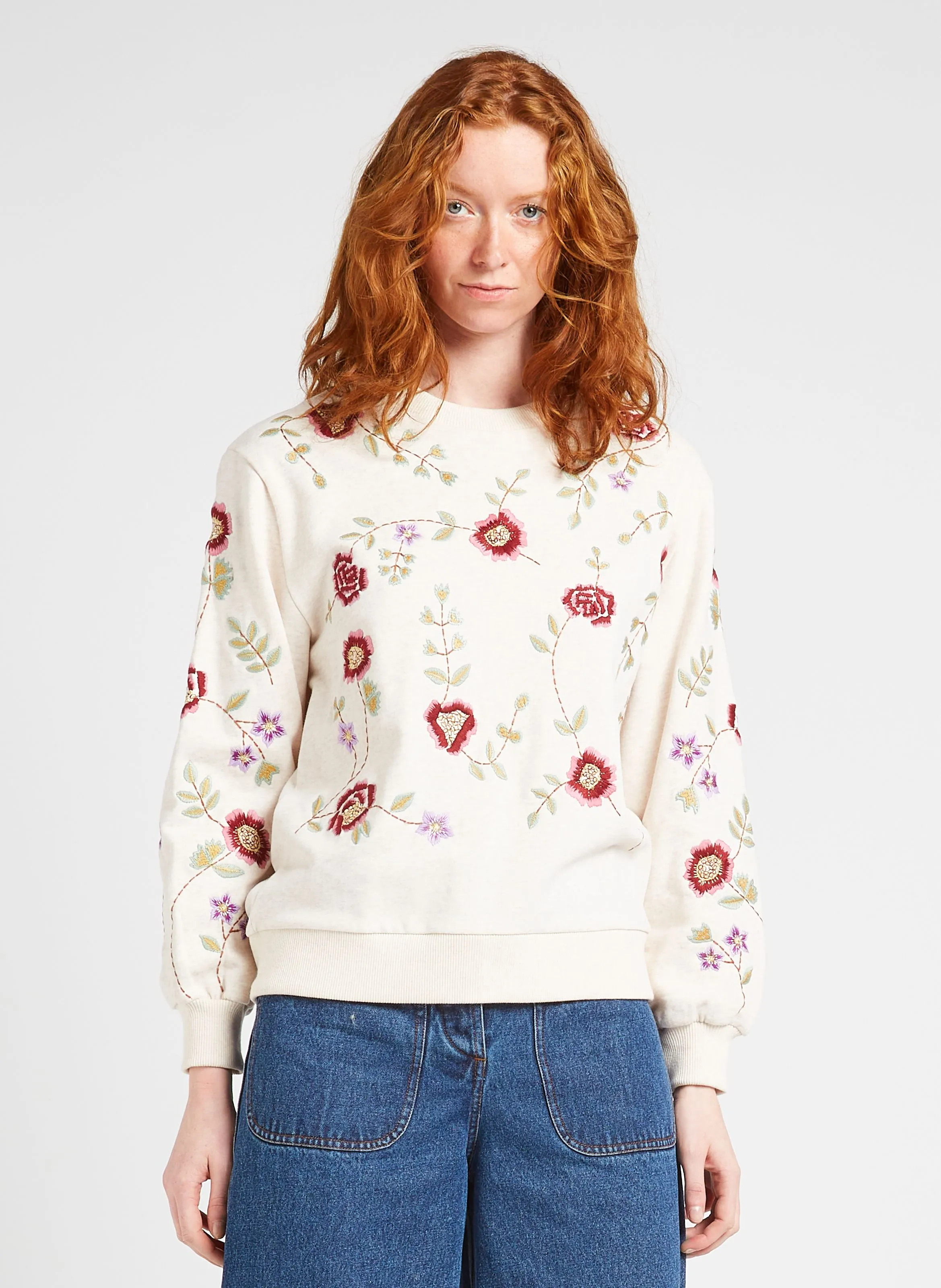 PETRA - Sudadera de algodón orgánico con cuello redondo en multicolor