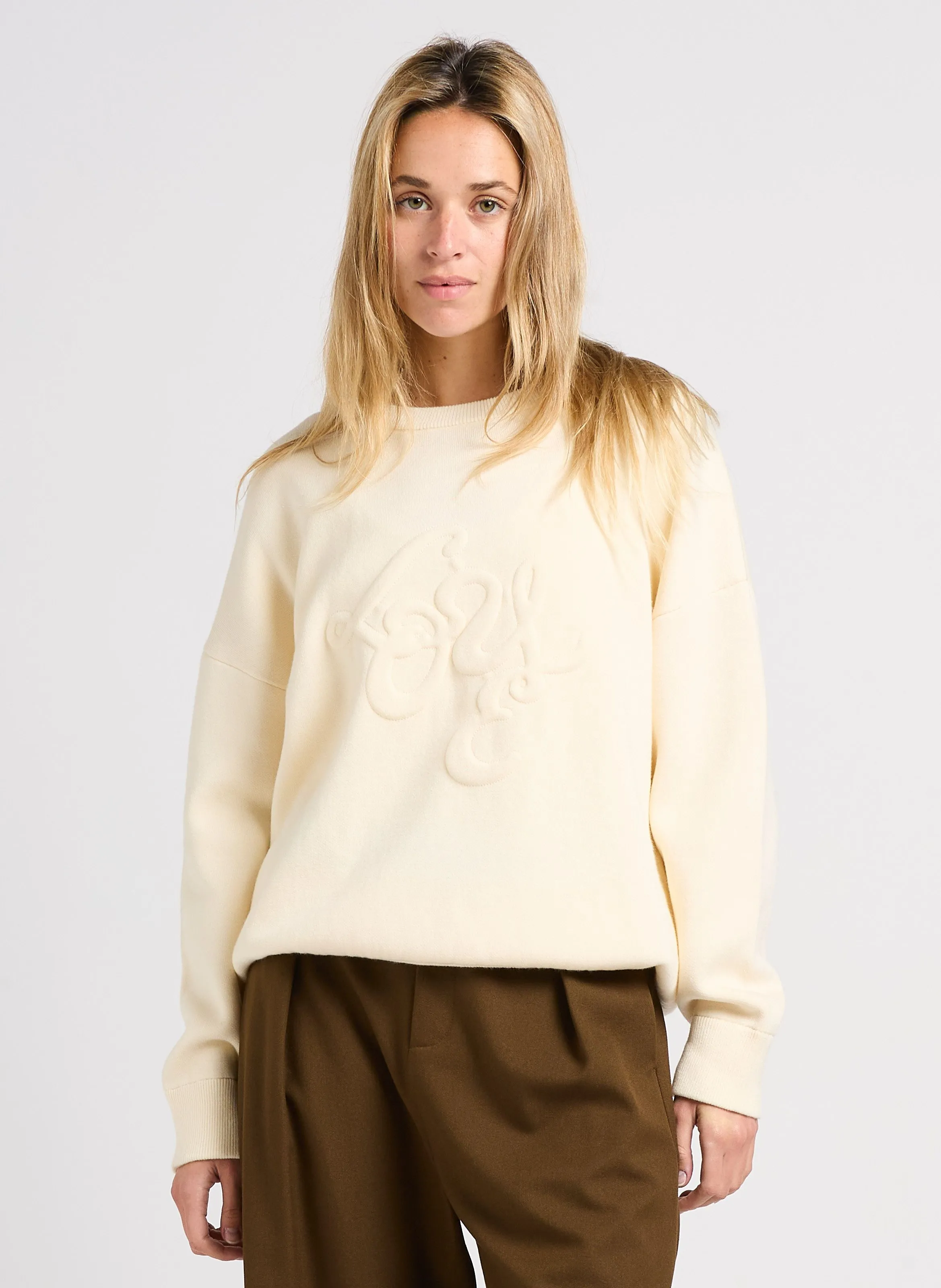 PROVO - Sudadera amplia de cuello redondo en blanco