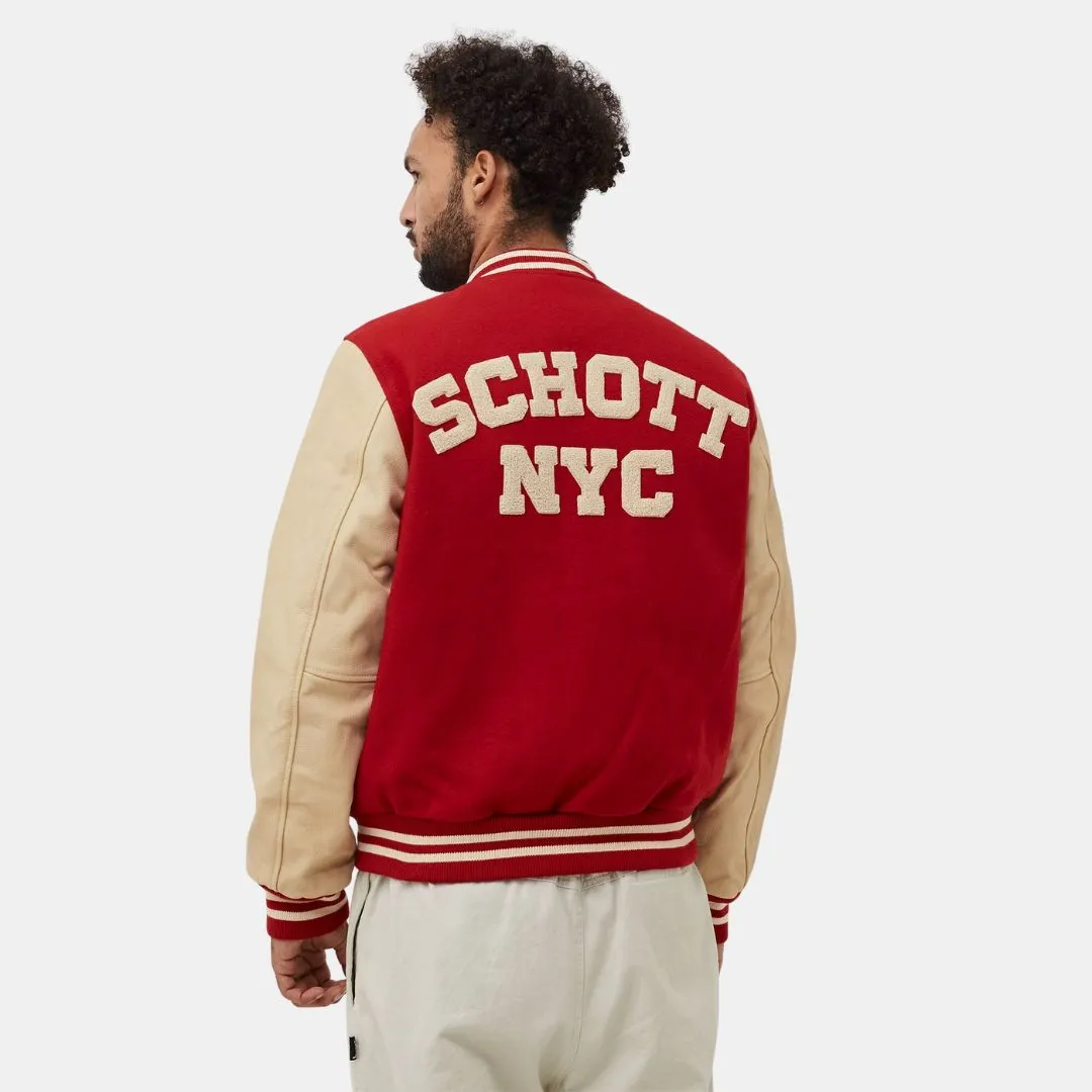 Schott Varsity Jacket LC8705 Red/Beige