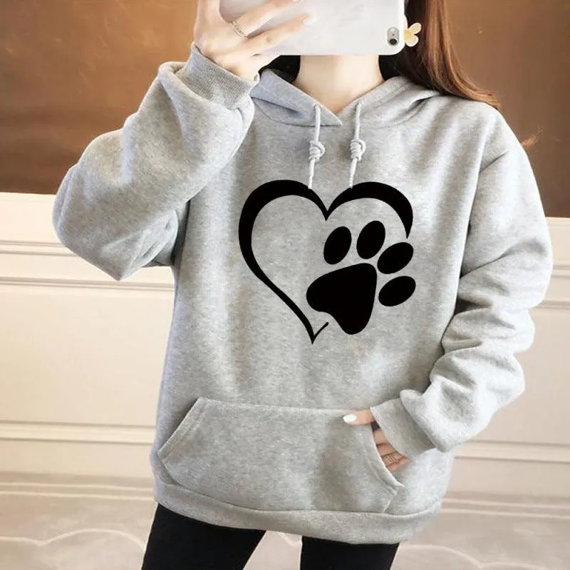 Sudadera con capucha y estampado de pata de gato para mujer