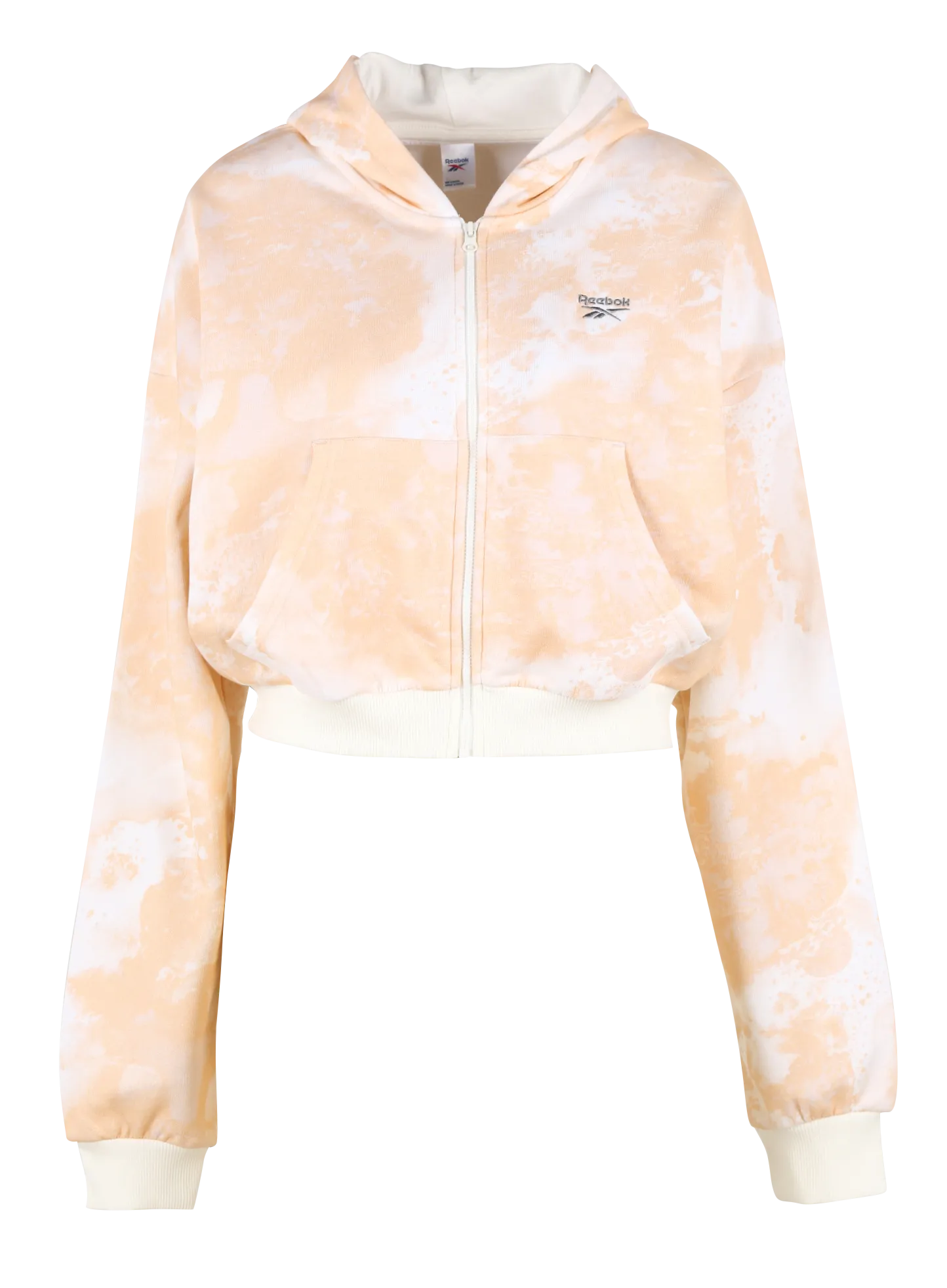 Sudadera corta estampada con cremallera en beige