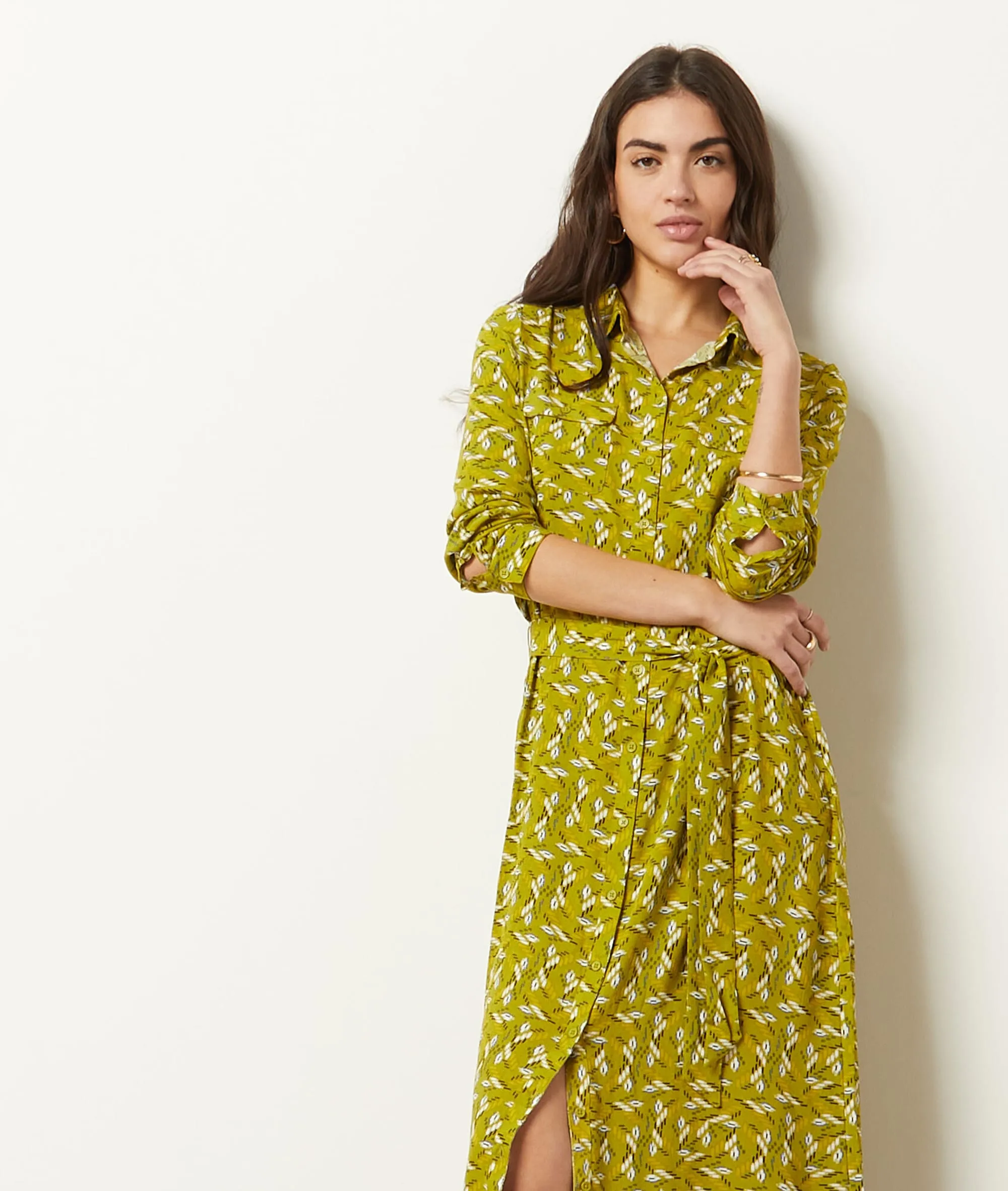 Vestido largo estampado BRIGITTA IMP FOND VERT - ETAM