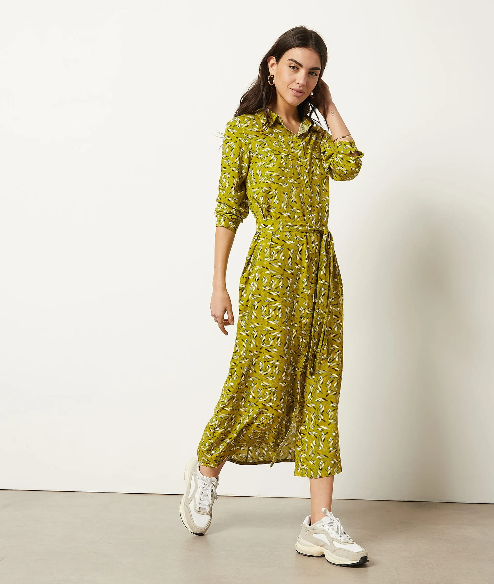 Vestido largo estampado BRIGITTA IMP FOND VERT - ETAM